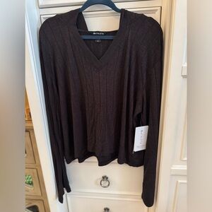 Athleta Dark Brown and Black V-Neck Knit Top
